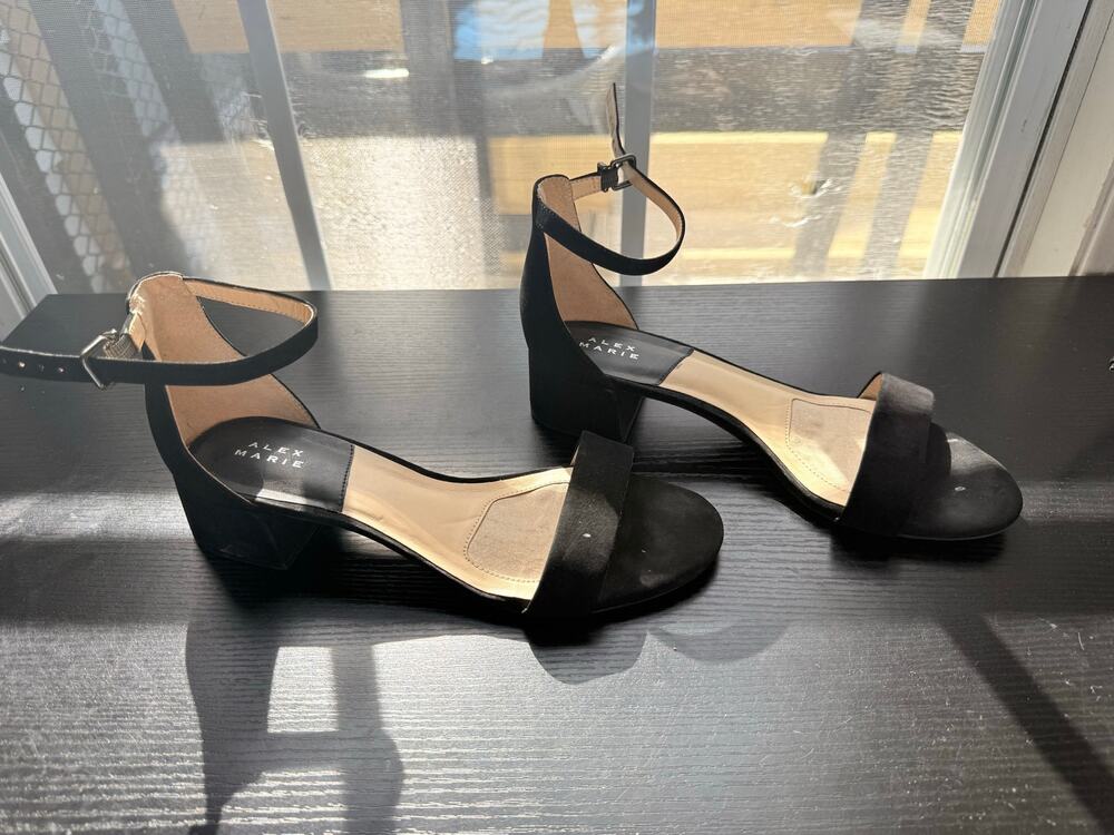 Alex Marie Black Ankle Strap Block Heel Sandal Womens Size 9 Open Toe Dress Shoe